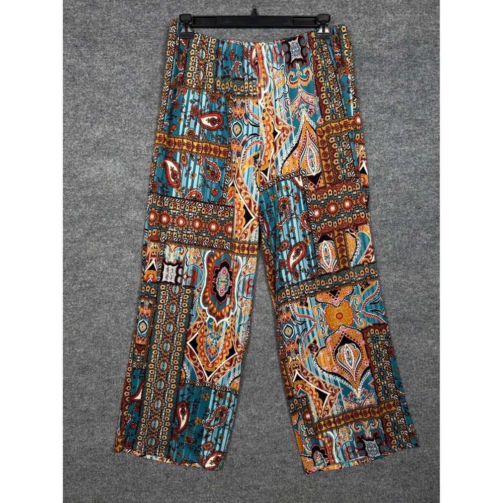 Melissa Paige Plus Size 1X Wide Leg Pants Blue Palazzo Paisley Floral  Stretch